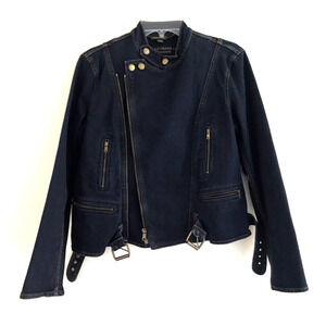 Lauren Ralph Lauren | Asymmetrical Denim Moto Jacket Womens L Buckle Full Zip